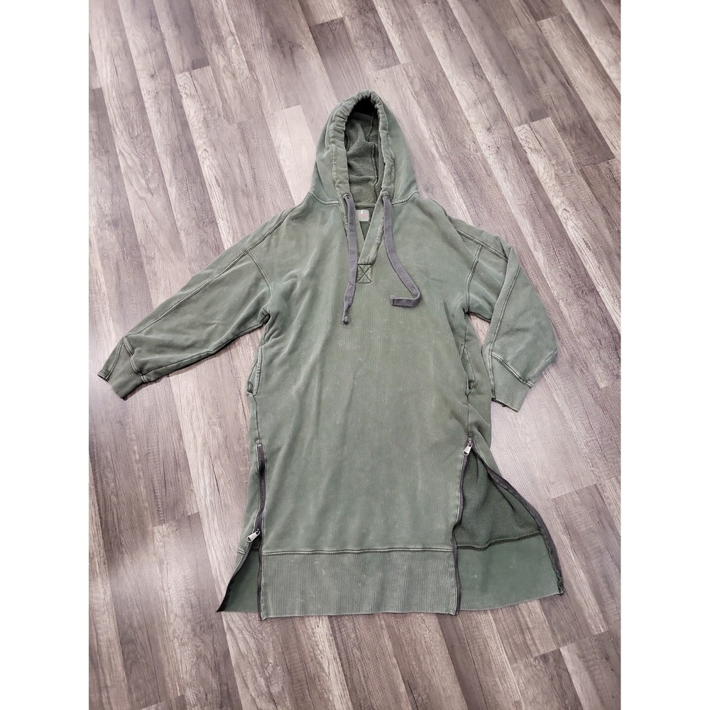 Free People Movemement Green Distressed Terry Maxi Sweatshirt Dress, Size Small